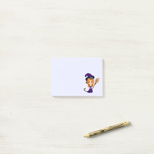 Cute Witch in Paars Pet Halloween Post-it® Notes (Op bureau)