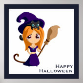 Cute Witch in Paars Pet Halloween Poster (Voorkant)