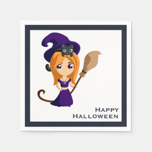 Cute Witch in Paars Pet Halloween Servet