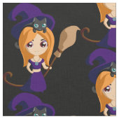 Cute Witch in Paars Pet Halloween Stof (Close Up)