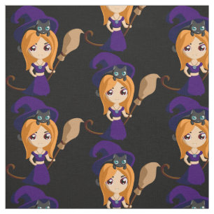 Cute Witch in Paars Pet Halloween Stof