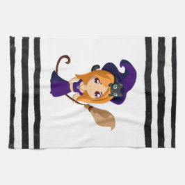 Cute Witch in Paars Pet Halloween Theedoek