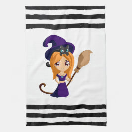 Cute Witch in Paars Pet Halloween Theedoek