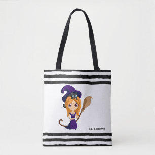 Cute Witch in Paars Pet Halloween Tote Bag