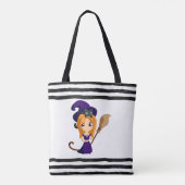 Cute Witch in Paars Pet Halloween Tote Bag (Achterkant)