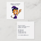 Cute Witch in Paars Pet Halloween Vierkante Visitekaartje (Voorkant / Achterkant)