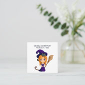 Cute Witch in Paars Pet Halloween Vierkante Visitekaartje (Staand voorkant)