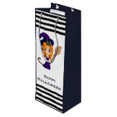 Cute Witch in Paars Pet Halloween Wijn Cadeautas (Achterkant Gekanteld)