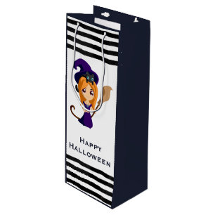 Cute Witch in Paars Pet Halloween Wijn Cadeautas