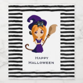 Cute Witch in Paars Pet Halloween Wijn Etiket (Enkel label)