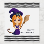 Cute Witch in Paars Pet Halloween Wijn Etiket (Enkel label)