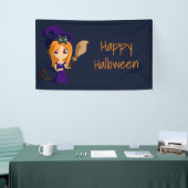 Cute Witch in Paars Pet Happy Halloween Spandoek (Beurs)