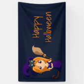 Cute Witch in Paars Pet Happy Halloween Spandoek (Verticaal)
