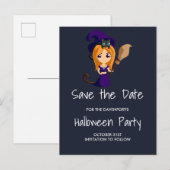 Cute Witch in Paarse Pet Halloween Save the Date Aankondigingskaart (Voorkant / Achterkant)