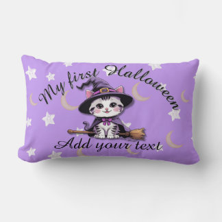 Cute Witch Kitten – Pastel Halloween Lumbar Pillow Kussen