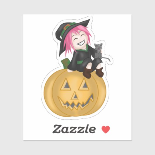 Cute Witch met pompoen Sticker (Vel)