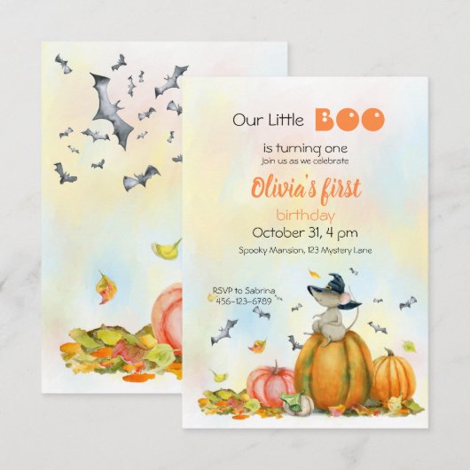 Cute Witch Mouse op de pompoen Kaart (Voorkant / Achterkant)