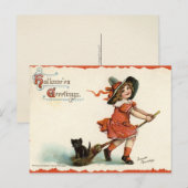 Cute  Witch op Broom Halloween Briefkaart (Voorkant / Achterkant)