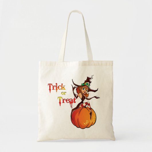 Cute Witch op Pumpkin Halloween Bags Tote Bag (Voorkant)