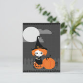 Cute Witch Orange Pumpkin Postcard Briefkaart (Staand voorkant)