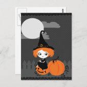 Cute Witch Orange Pumpkin Postcard Briefkaart (Voorkant / Achterkant)