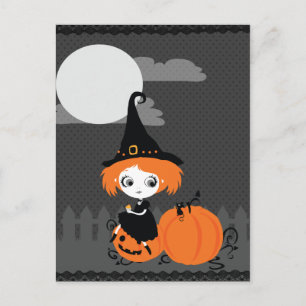 Cute Witch Orange Pumpkin Postcard Briefkaart