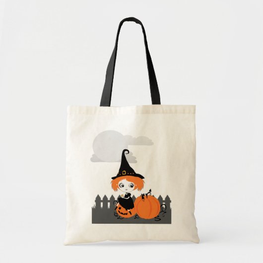 Cute Witch Oranje pompoenzak Tote Bag (Voorkant)