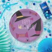 Cute Witch Pet Halloween Party Pattern Paars Papieren Bordje (Feest)