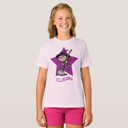 cute witch riding broomstick t-shirt (Voorkant volledig)