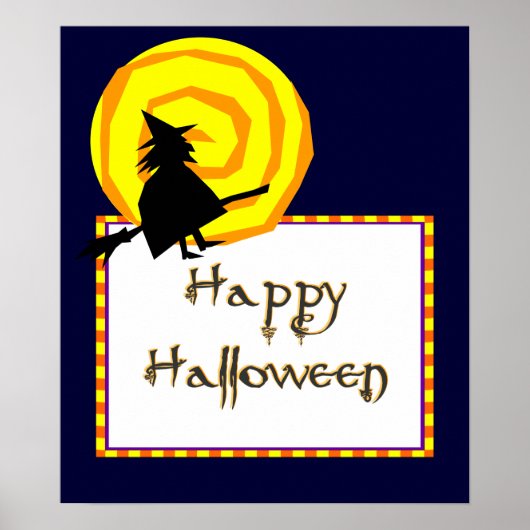 Cute Witch Swirly Moon Happy Halloween Poster (Voorkant)