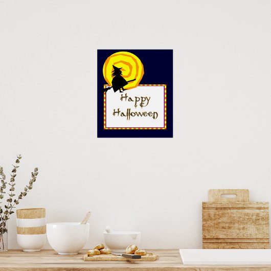 Cute Witch Swirly Moon Happy Halloween Poster (Keuken)