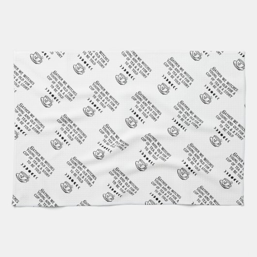 Cute Witch Tea Gathering Kitchen Towel Theedoek (Horizontaal)