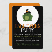 Cute Witch Toad, Halloween Party Invitation Kaart (Voorkant / Achterkant)