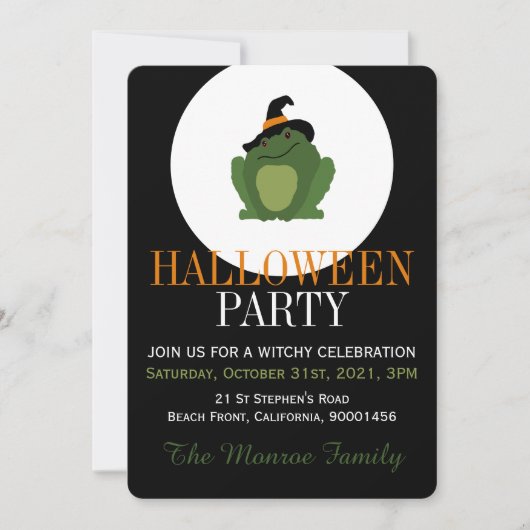 Cute Witch Toad, Halloween Party Invitation Kaart (Voorkant)