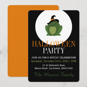 Cute Witch Toad, Halloween Party Invitation Kaart