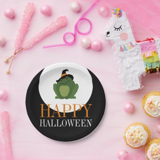 Cute Witch Toad, Happy Halloween Papieren Bordje (Feest)