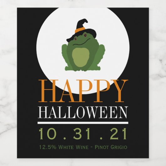 Cute Witch Toad, Happy Halloween Wijn Etiket (Enkel label)