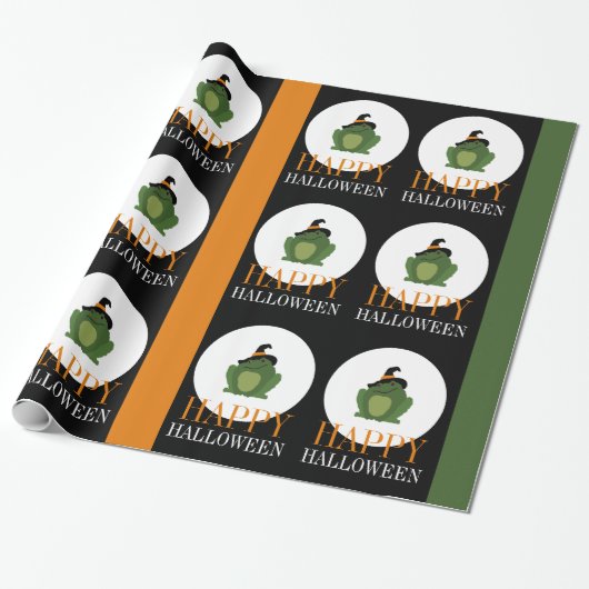 Cute Witch Toad, Happy Halloween Wrapping Paper Cadeaupapier (Uitgerold)