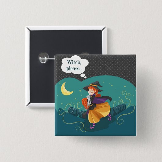 Cute Witch Vierkante Button 5,1 Cm (Voorkant /achterkant)