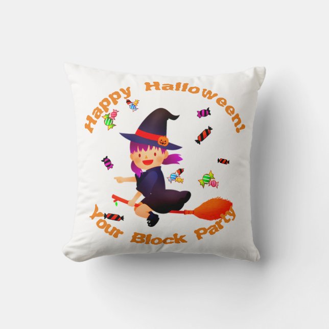 Cute Witch vliegt op haar Broom Halloween Kussen (Voorkant)