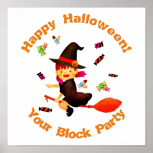 Cute Witch vliegt op haar Broom Halloween Poster (Voorkant)