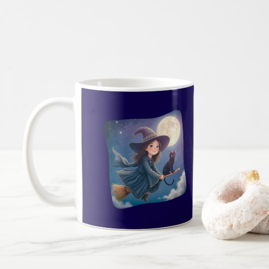 Cute Witch With Cat Mug Koffiemok (Met donut)