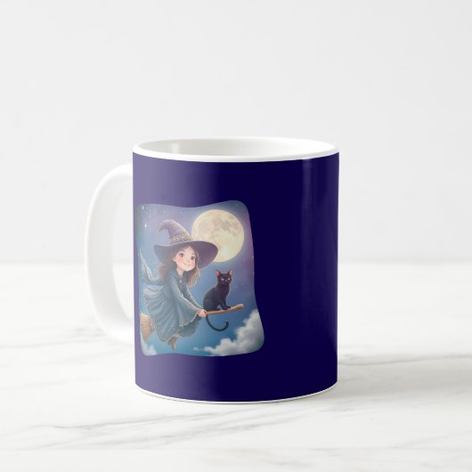 Cute Witch With Cat Mug Koffiemok (Voorkant links)