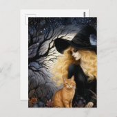 Cute Witch With Her Ginger Kitty Briefkaart (Voorkant / Achterkant)