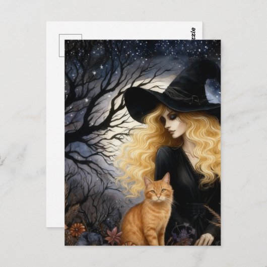 Cute Witch With Her Ginger Kitty Briefkaart (Voorkant / Achterkant)