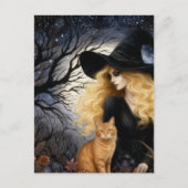 Cute Witch With Her Ginger Kitty Briefkaart (Voorkant)