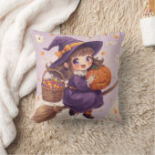 Cute Witch with Pumpkin Halloween Pillow Kussen (Deken)