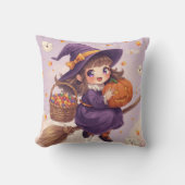 Cute Witch with Pumpkin Halloween Pillow Kussen (Voorkant)