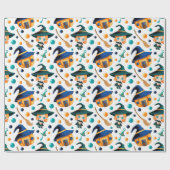 Cute Witches Pumpkin House Pattern Cadeaupapier (Vlak)
