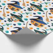 Cute Witches Pumpkin House Pattern Cadeaupapier (Hoek)